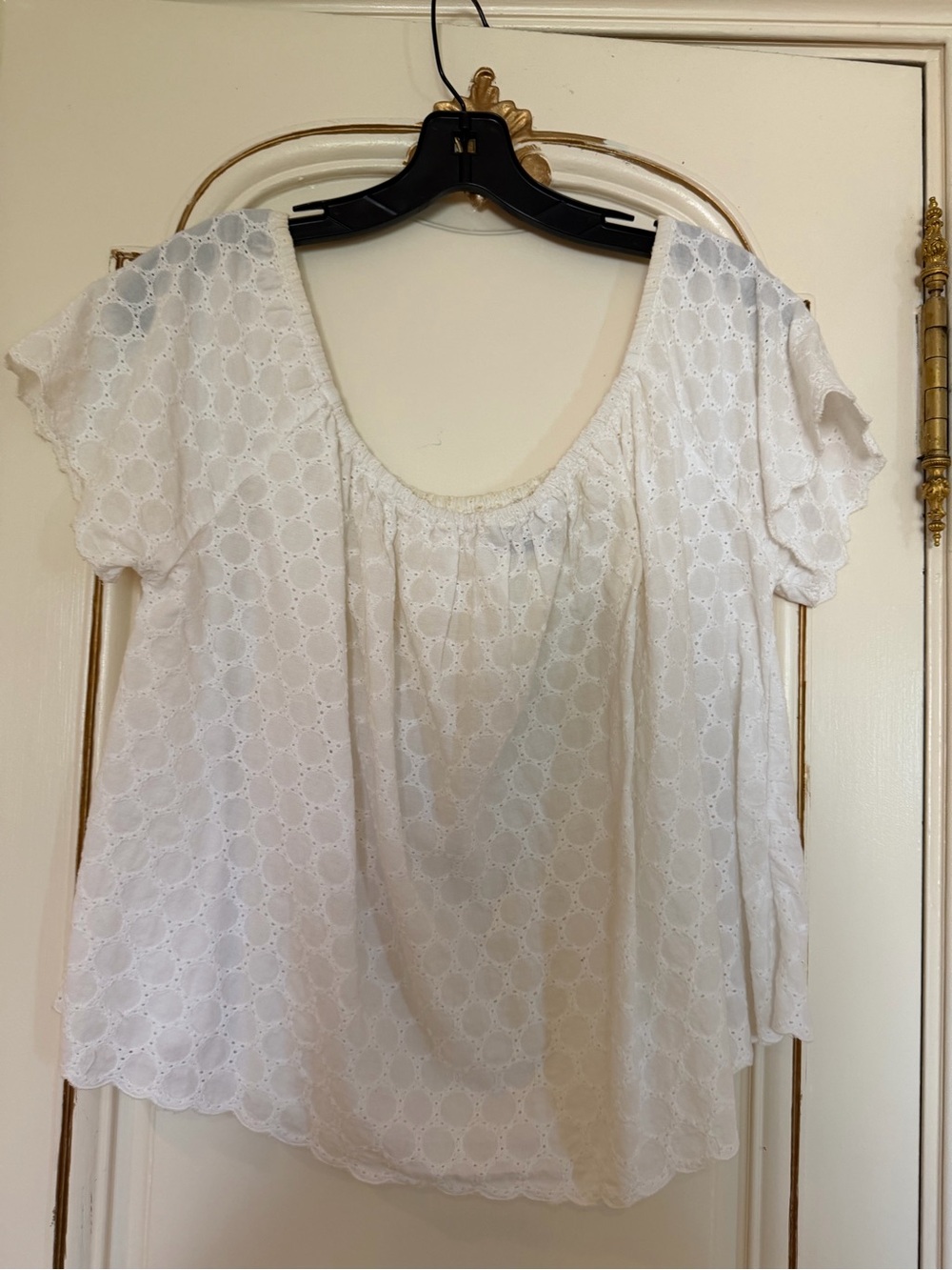 White Eyelet Short Sleeve Women's Top